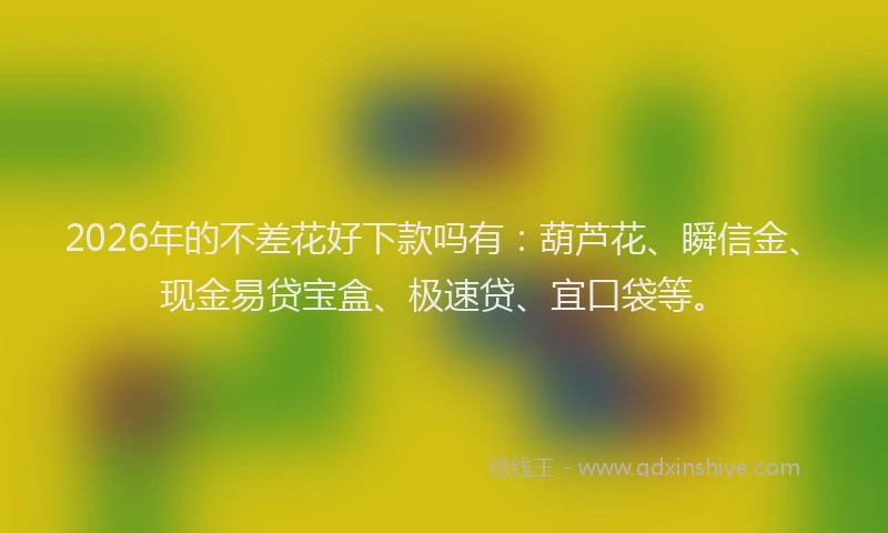 2026年的不差花好下款吗有：葫芦花、瞬信金、现金易贷宝盒、极速贷、宜口袋等。