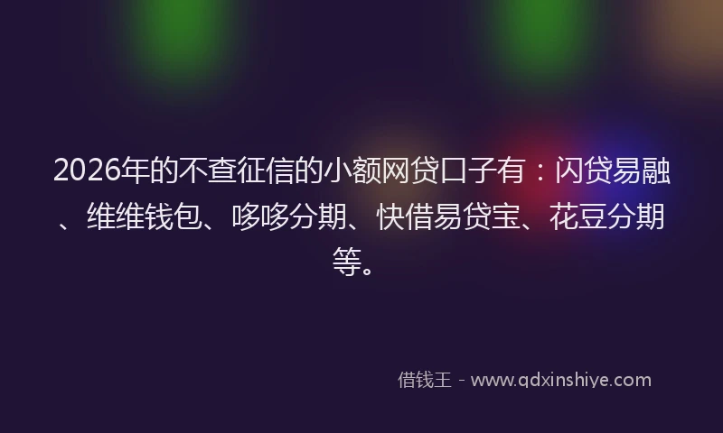 2026年的不查征信的小额网贷口子有：闪贷易融、维维钱包、哆哆分期、快借易贷宝、花豆分期等。