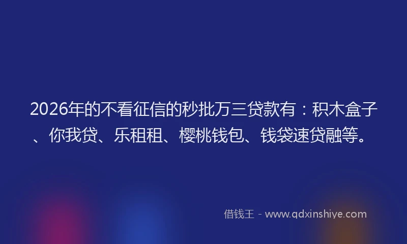 2026年的不看征信的秒批万三贷款有：积木盒子、你我贷、乐租租、樱桃钱包、钱袋速贷融等。