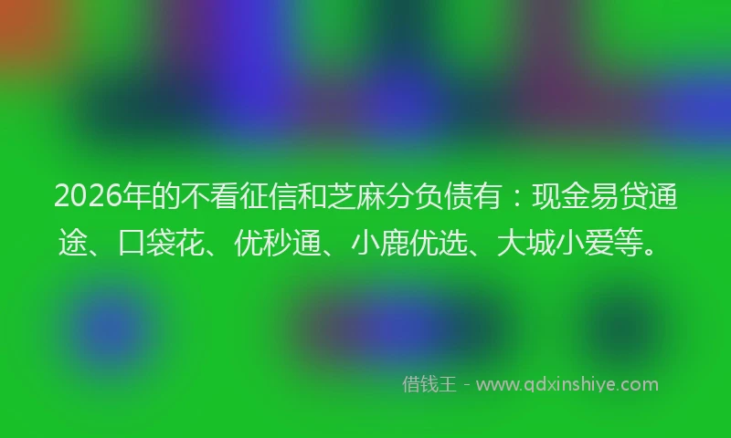 2026年的不看征信和芝麻分负债有：现金易贷通途、口袋花、优秒通、小鹿优选、大城小爱等。