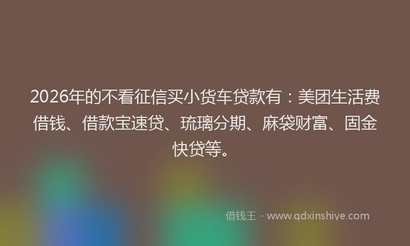 2026年的不看征信买小货车贷款有:美团生活费借钱、借款宝速贷、琉璃分期、麻袋财富、固金快贷等。