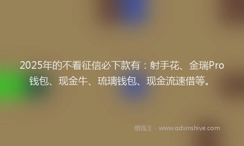 2025年的不看征信必下款有：射手花、金瑞Pro钱包、现金牛、琉璃钱包、现金流速借等。