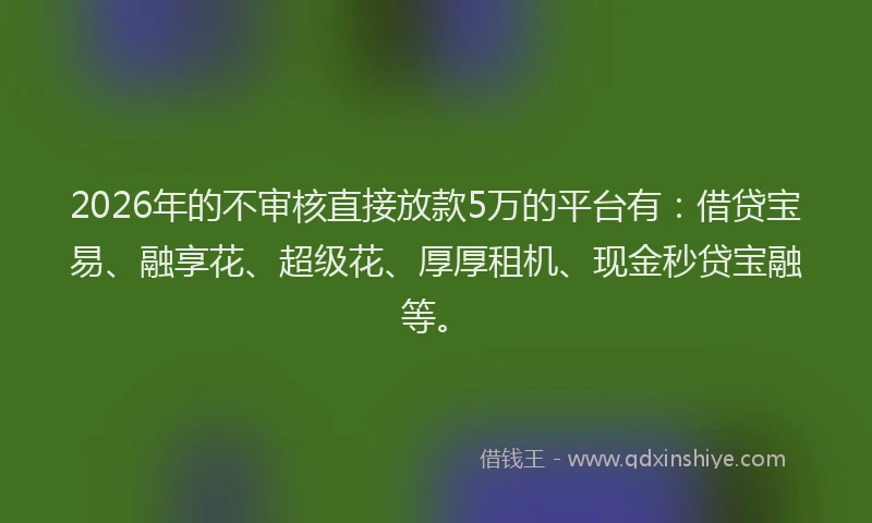 2026年的不审核直接放款5万的平台有:借贷宝易、融享花、超级花、厚厚租机、现金秒贷宝融等。