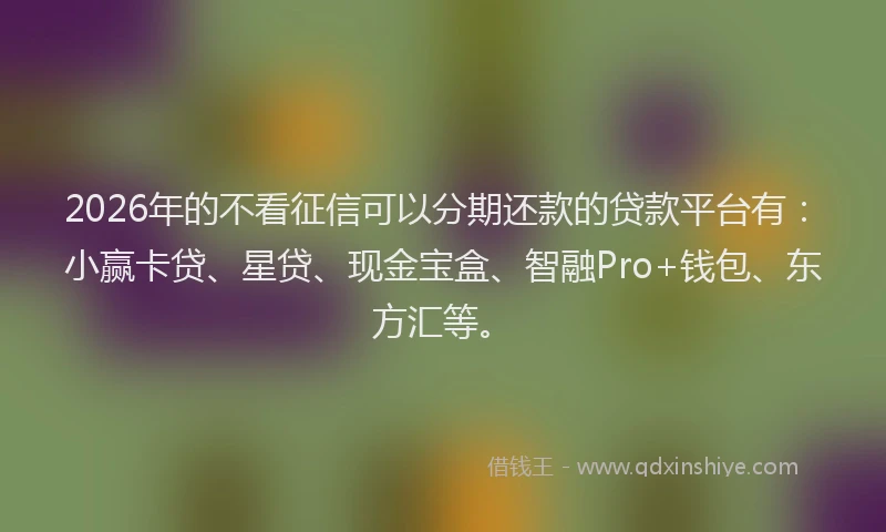 2026年的不看征信可以分期还款的贷款平台有:小赢卡贷、星贷、现金宝盒、智融Pro+钱包、东方汇等。