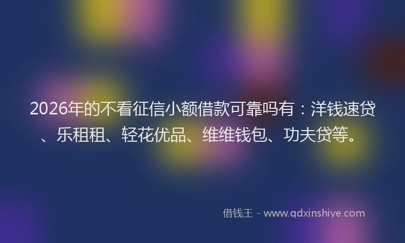 2026年的不看征信小额借款可靠吗有：洋钱速贷、乐租租、轻花优品、维维钱包、功夫贷等。
