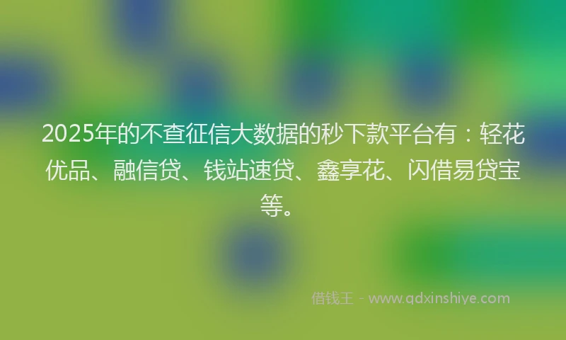 2025年的不查征信大数据的秒下款平台有：轻花优品、融信贷、钱站速贷、鑫享花、闪借易贷宝等。