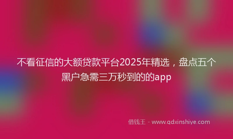 不看征信的大额贷款平台2025年精选，盘点五个黑户急需三万秒到的的app