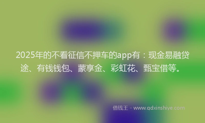 2025年的不看征信不押车的app有：现金易融贷途、有钱钱包、蒙享金、彩虹花、甄宝借等。