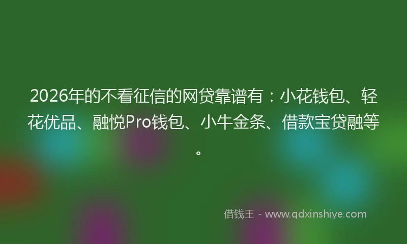 2026年的不看征信的网贷靠谱有：小花钱包、轻花优品、融悦Pro钱包、小牛金条、借款宝贷融等。