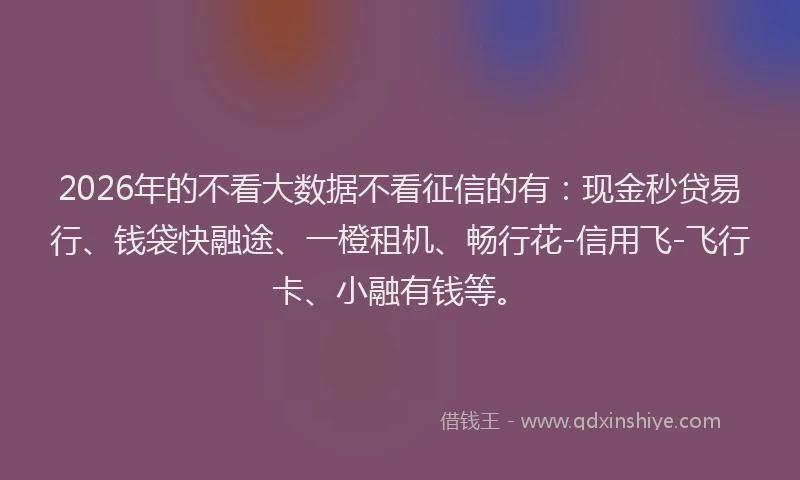 2026年的不看大数据不看征信的有：现金秒贷易行、钱袋快融途、一橙租机、畅行花-信用飞-飞行卡、小融有钱等。