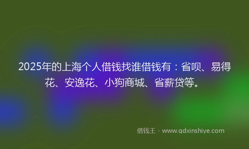 2025年的上海个人借钱找谁借钱有：省呗、易得花、安逸花、小狗商城、省薪贷等。