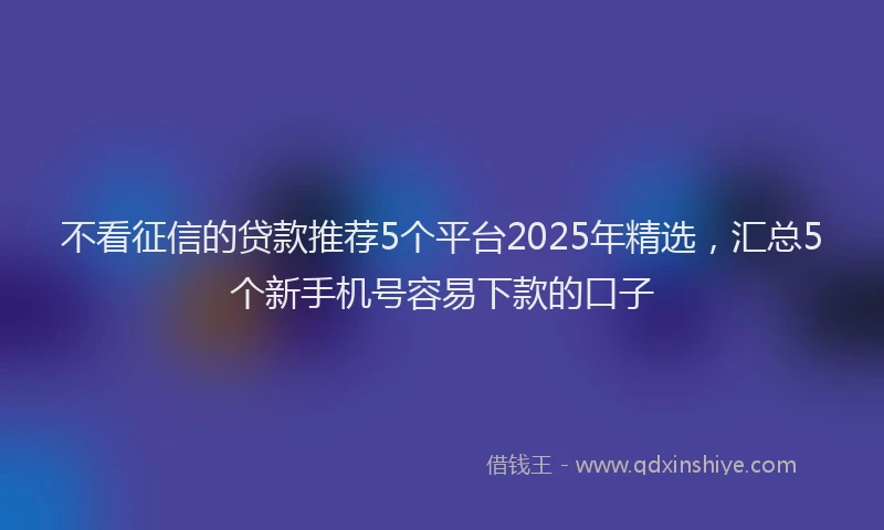不看征信的贷款推荐5个平台2025年精选，汇总5个新手机号容易下款的口子