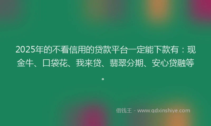 2025年的不看信用的贷款平台一定能下款有：现金牛、口袋花、我来贷、翡翠分期、安心贷融等。
