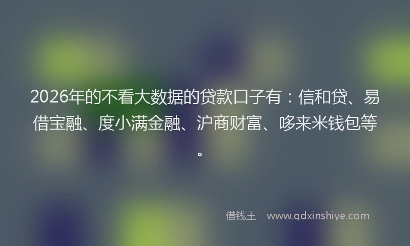 2026年的不看大数据的贷款口子有：信和贷、易借宝融、度小满金融、沪商财富、哆来米钱包等。