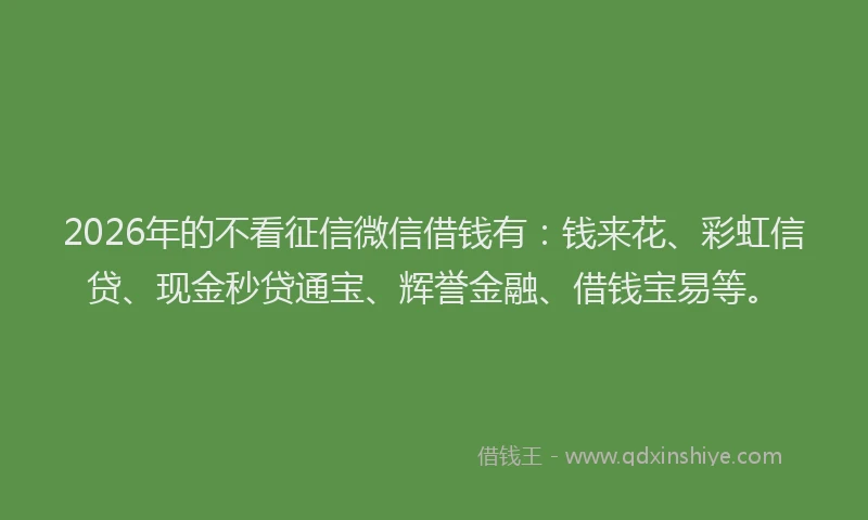 2026年的不看征信微信借钱有：钱来花、彩虹信贷、现金秒贷通宝、辉誉金融、借钱宝易等。