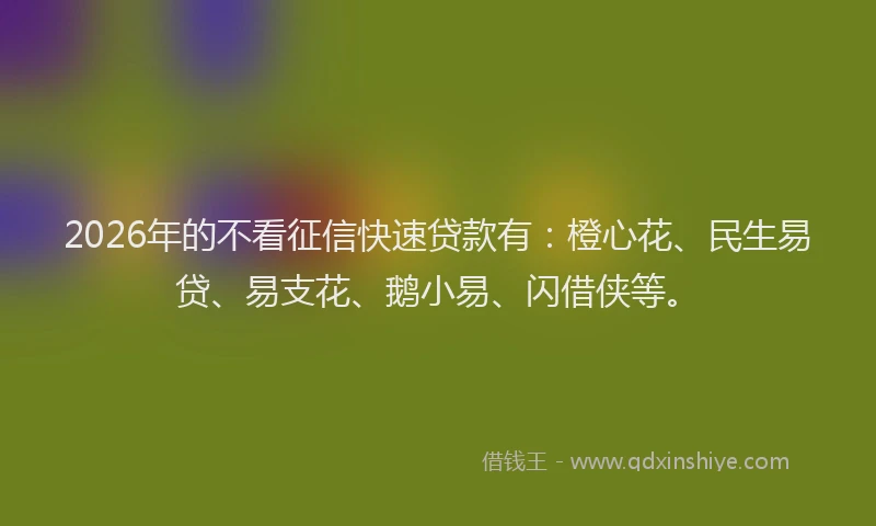2026年的不看征信快速贷款有：橙心花、民生易贷、易支花、鹅小易、闪借侠等。