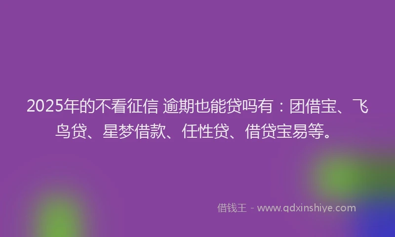 2025年的不看征信 逾期也能贷吗有：团借宝、飞鸟贷、星梦借款、任性贷、借贷宝易等。