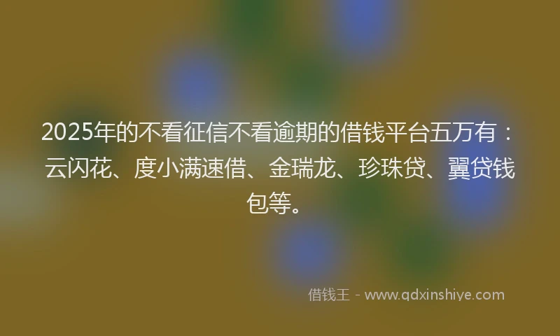 2025年的不看征信不看逾期的借钱平台五万有：云闪花、度小满速借、金瑞龙、珍珠贷、翼贷钱包等。