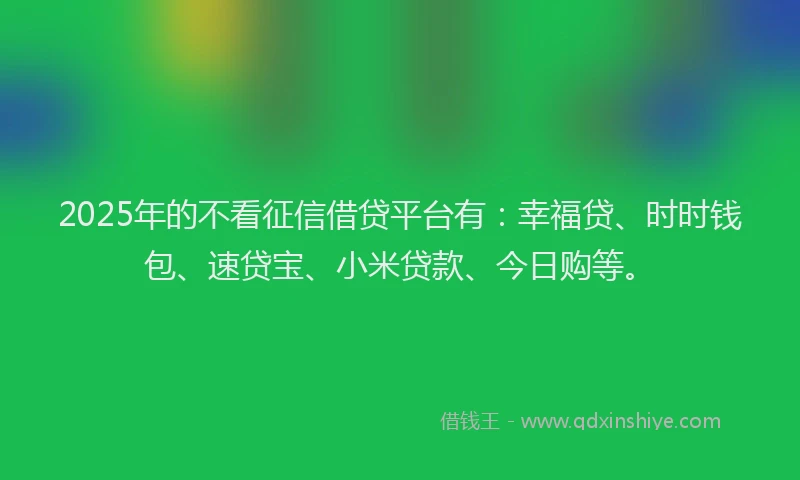 2025年的不看征信借贷平台有：幸福贷、时时钱包、速贷宝、小米贷款、今日购等。