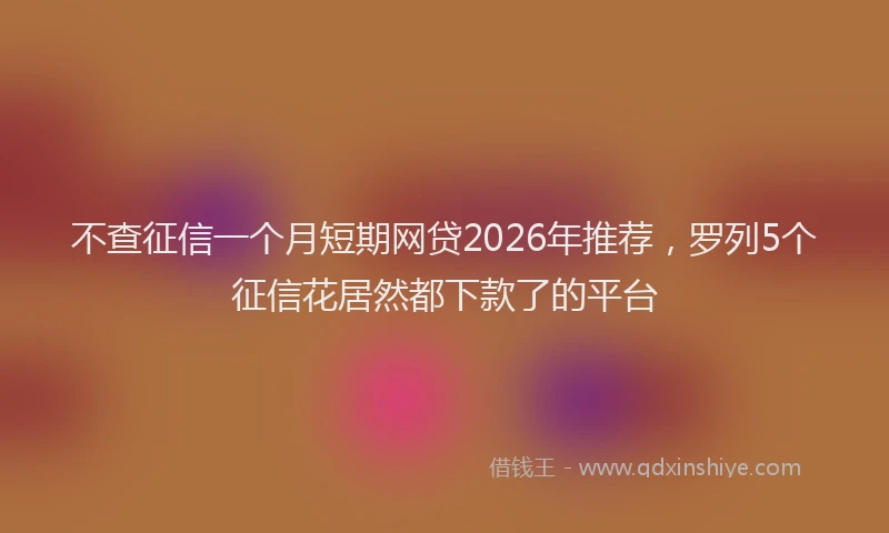 不查征信一个月短期网贷2026年推荐,罗列5个征信花居然都下款了的平台