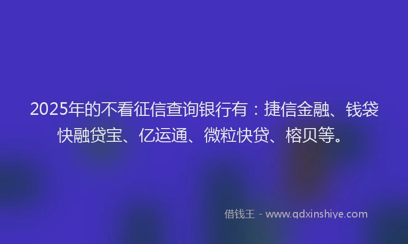 2025年的不看征信查询银行有：捷信金融、钱袋快融贷宝、亿运通、微粒快贷、榕贝等。