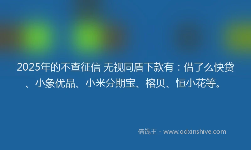 2025年的不查征信 无视同盾下款有：借了么快贷、小象优品、小米分期宝、榕贝、恒小花等。