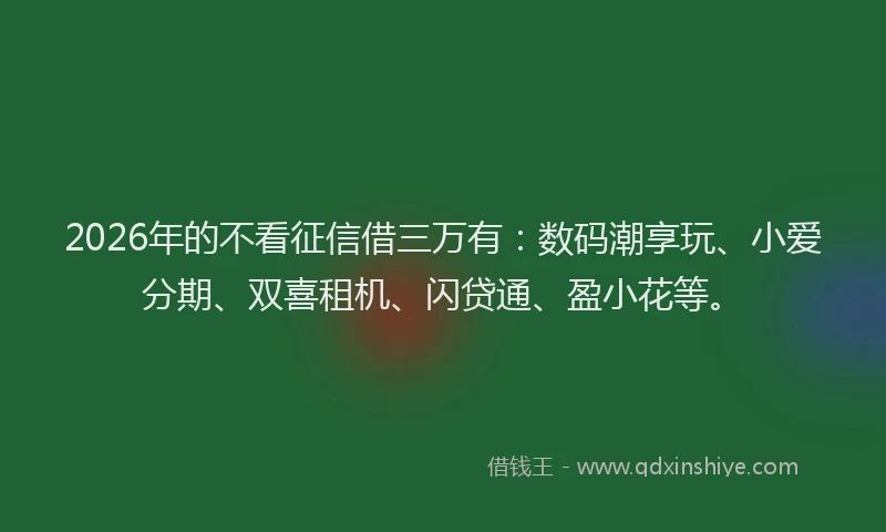 2026年的不看征信借三万有：数码潮享玩、小爱分期、双喜租机、闪贷通、盈小花等。