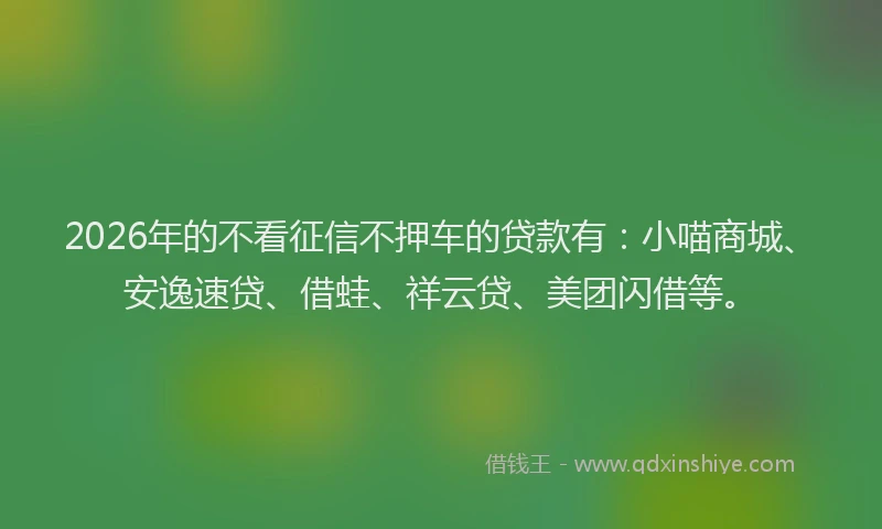 2026年的不看征信不押车的贷款有：小喵商城、安逸速贷、借蛙、祥云贷、美团闪借等。