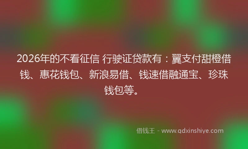 2026年的不看征信 行驶证贷款有：翼支付甜橙借钱、惠花钱包、新浪易借、钱速借融通宝、珍珠钱包等。