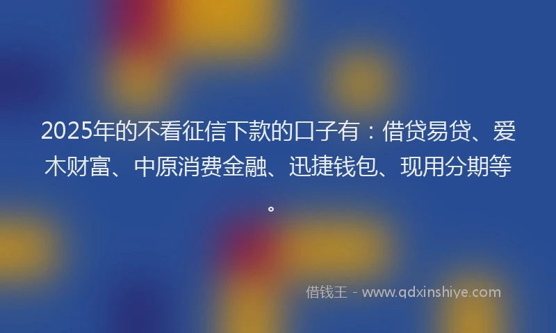 2025年的不看征信下款的口子有：借贷易贷、爱木财富、中原消费金融、迅捷钱包、现用分期等。