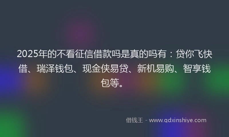 2025年的不看征信借款吗是真的吗有:贷你飞快借、瑞泽钱包、现金侠易贷、新机易购、智享钱包等。