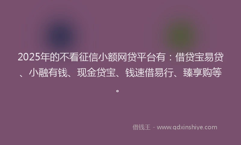 2025年的不看征信小额网贷平台有：借贷宝易贷、小融有钱、现金贷宝、钱速借易行、臻享购等。