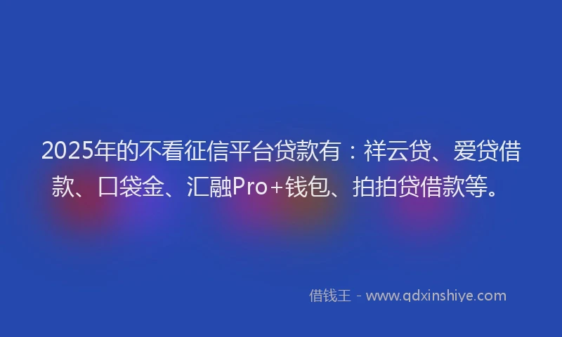 2025年的不看征信平台贷款有：祥云贷、爱贷借款、口袋金、汇融Pro+钱包、拍拍贷借款等。