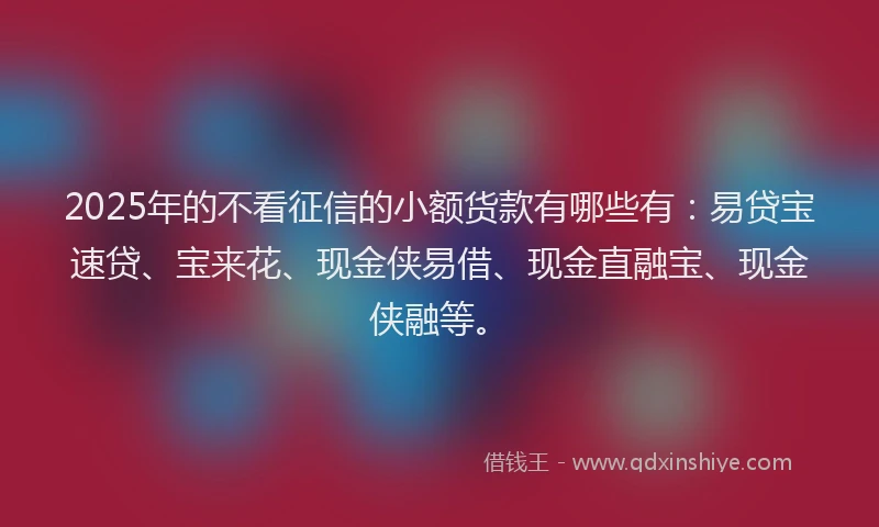 2025年的不看征信的小额货款有哪些有：易贷宝速贷、宝来花、现金侠易借、现金直融宝、现金侠融等。
