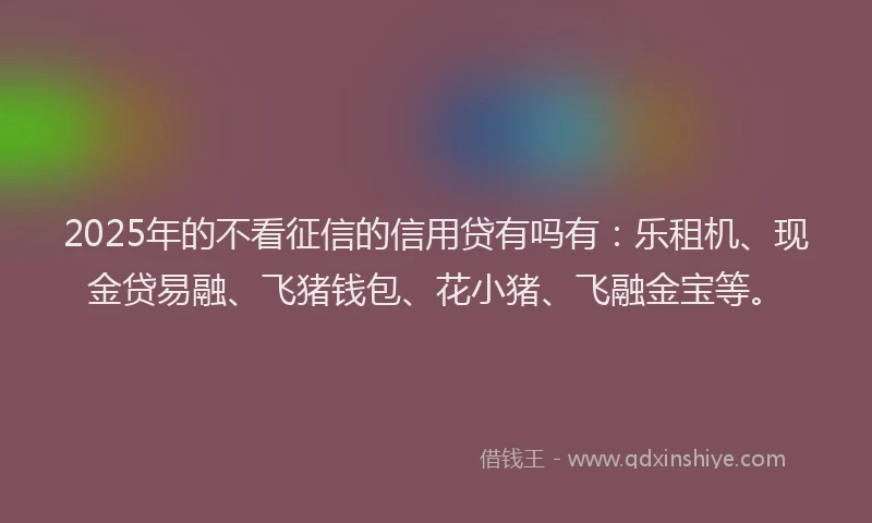 2025年的不看征信的信用贷有吗有：乐租机、现金贷易融、飞猪钱包、花小猪、飞融金宝等。