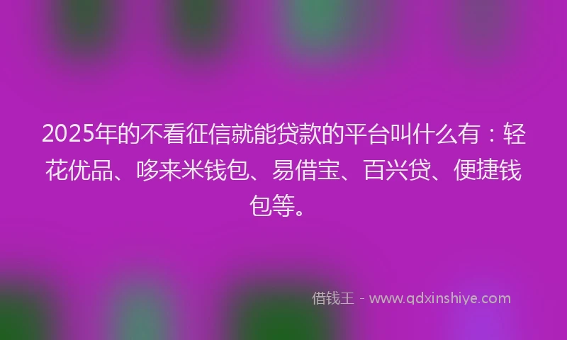2025年的不看征信就能贷款的平台叫什么有：轻花优品、哆来米钱包、易借宝、百兴贷、便捷钱包等。