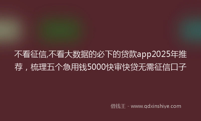 不看征信,不看大数据的必下的贷款app2025年推荐，梳理五个急用钱5000快审快贷无需征信口子