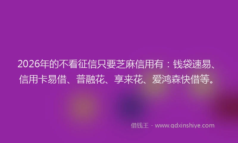 2026年的不看征信只要芝麻信用有：钱袋速易、信用卡易借、普融花、享来花、爱鸿森快借等。