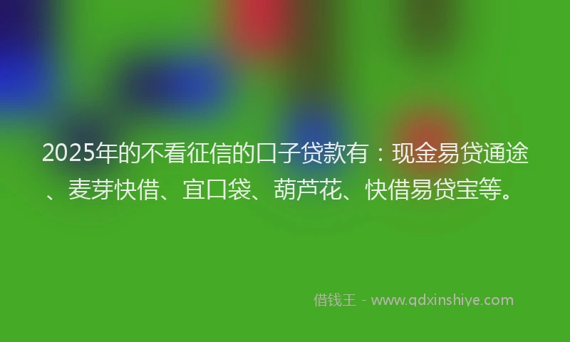 2025年的不看征信的口子贷款有：现金易贷通途、麦芽快借、宜口袋、葫芦花、快借易贷宝等。