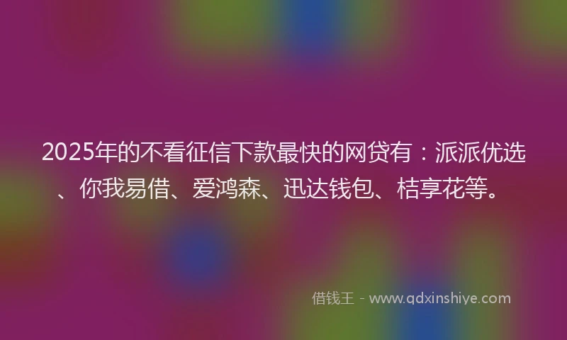 2025年的不看征信下款最快的网贷有:派派优选、你我易借、爱鸿森、迅达钱包、桔享花等。