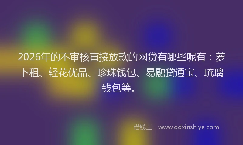 2026年的不审核直接放款的网贷有哪些呢有：萝卜租、轻花优品、珍珠钱包、易融贷通宝、琉璃钱包等。