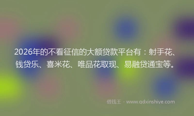 2026年的不看征信的大额贷款平台有:射手花、钱贷乐、喜米花、唯品花取现、易融贷通宝等。
