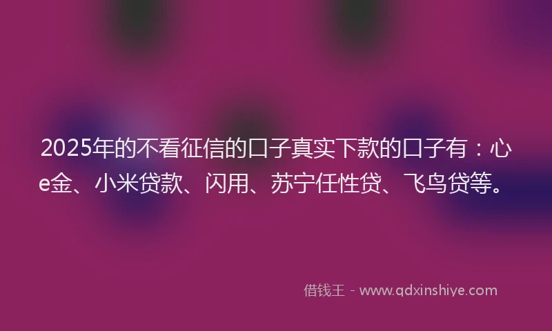 2025年的不看征信的口子真实下款的口子有：心e金、小米贷款、闪用、苏宁任性贷、飞鸟贷等。