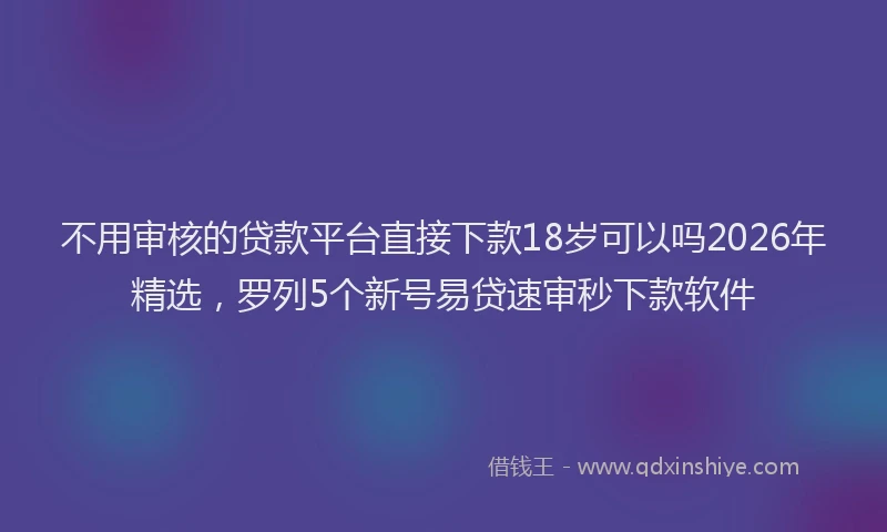 不用审核的贷款平台直接下款18岁可以吗2026年精选，罗列5个新号易贷速审秒下款软件