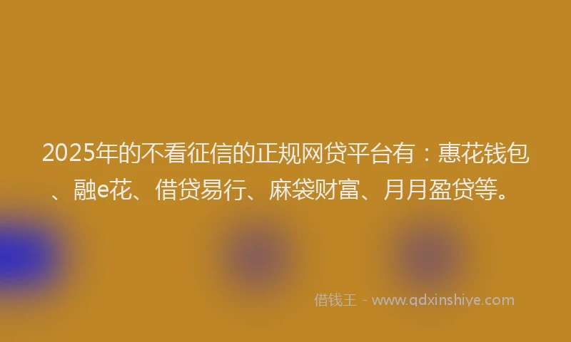 2025年的不看征信的正规网贷平台有：惠花钱包、融e花、借贷易行、麻袋财富、月月盈贷等。