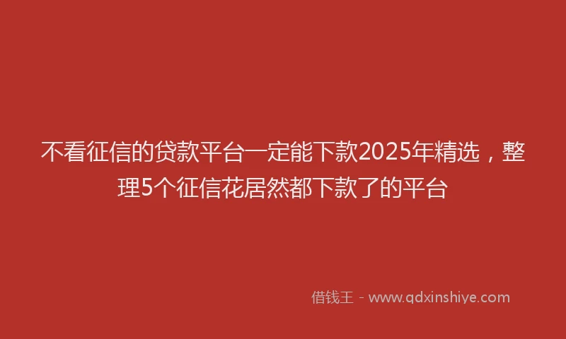 不看征信的贷款平台一定能下款2025年精选，整理5个征信花居然都下款了的平台