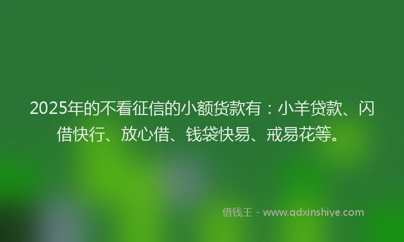 2025年的不看征信的小额货款有：小羊贷款、闪借快行、放心借、钱袋快易、戒易花等。