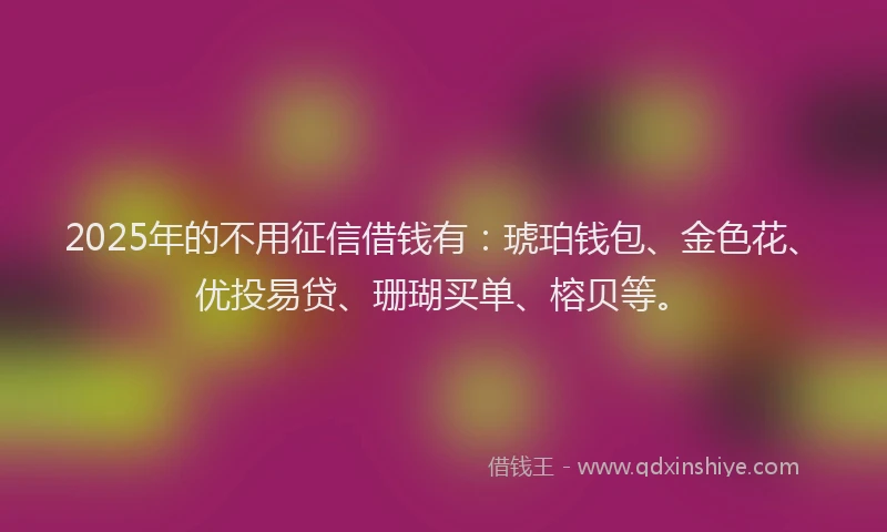 2025年的不用征信借钱有：琥珀钱包、金色花、优投易贷、珊瑚买单、榕贝等。