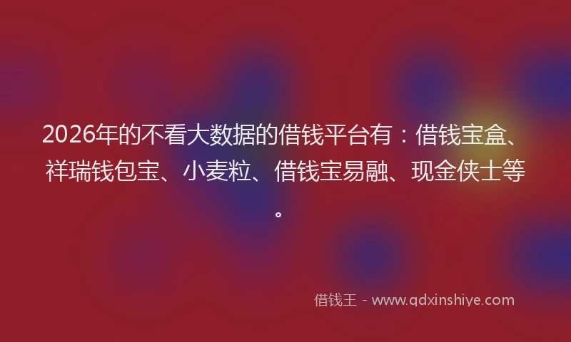 2026年的不看大数据的借钱平台有：借钱宝盒、祥瑞钱包宝、小麦粒、借钱宝易融、现金侠士等。