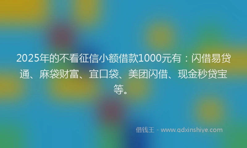 2025年的不看征信小额借款1000元有:闪借易贷通、麻袋财富、宜口袋、美团闪借、现金秒贷宝等。